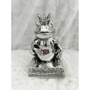 Vintage Silver PRINCE CHARMING FROG Statue Shiny 7-3/4" Tall Rare